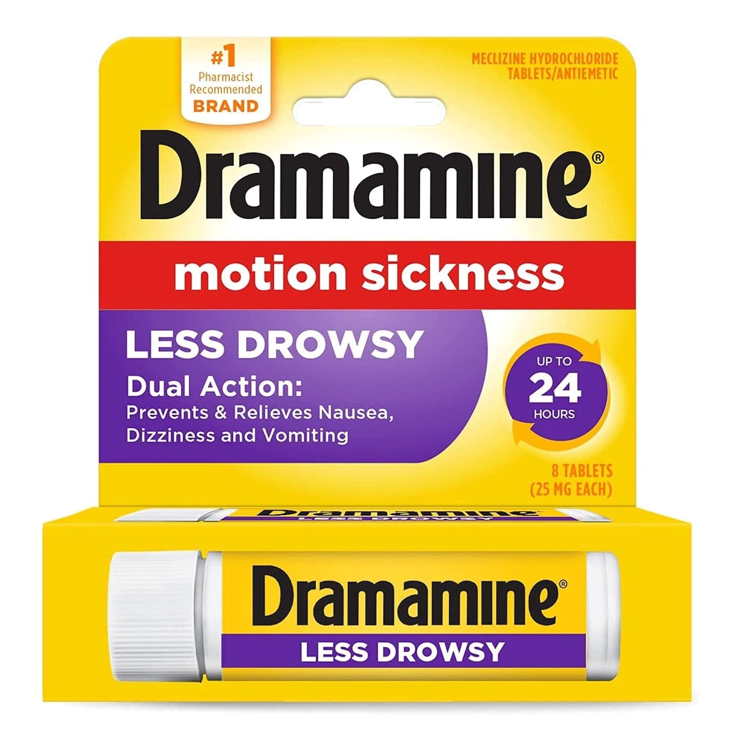 Nausea Relief Dramamine® Motion Sickness All Day Less Drowsy 25 mg Strength Tablet 8 Per Box - 83124800198