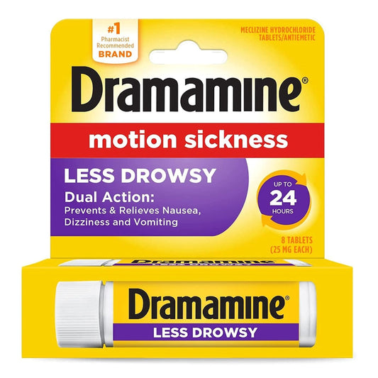Nausea Relief Dramamine® Motion Sickness All Day Less Drowsy 25 mg Strength Tablet 8 Per Box - 83124800198