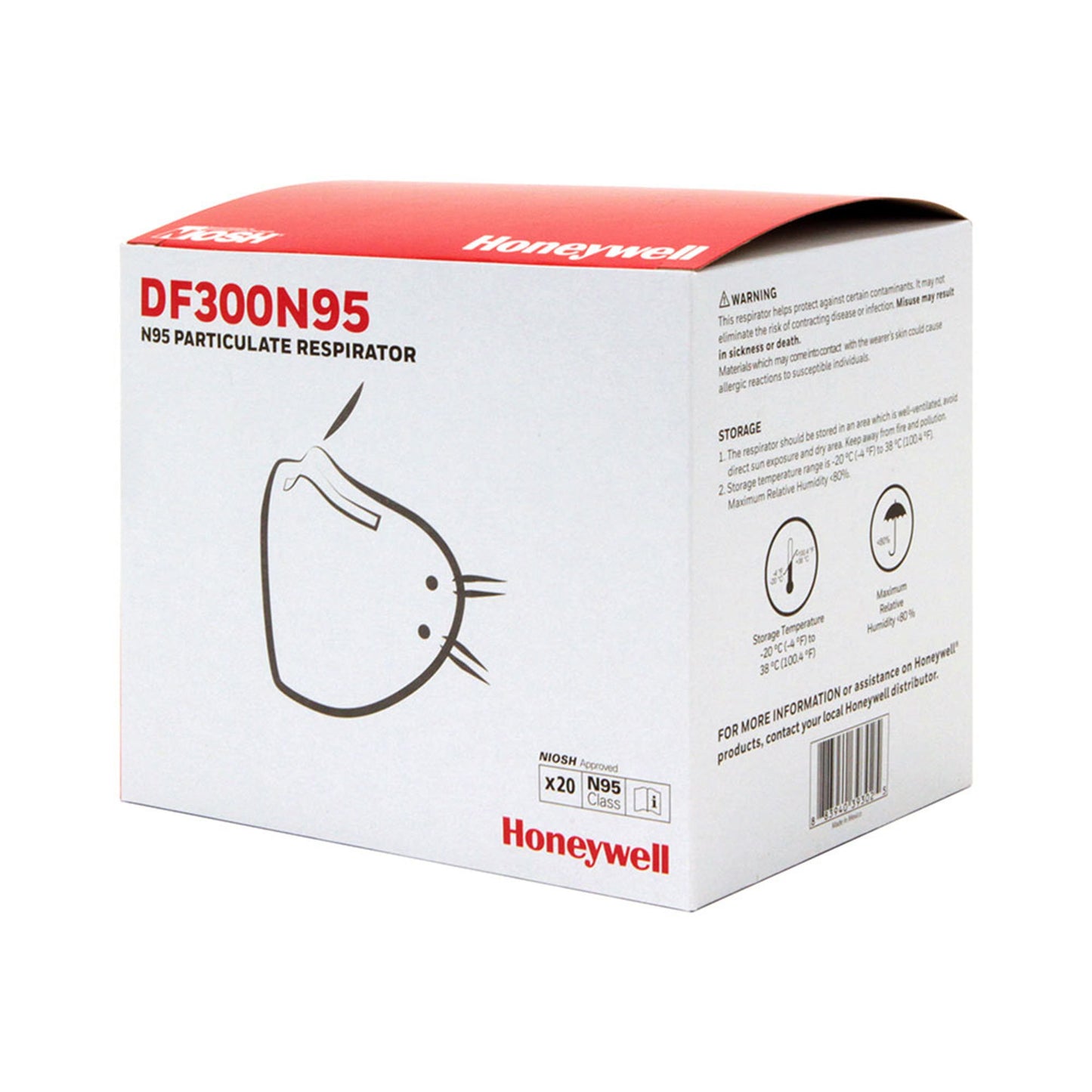 Particulate Respirator Mask Honeywell DF300 Industrial N95 Not Rated Elastic Strap One Size Fits Most DF300N95BX