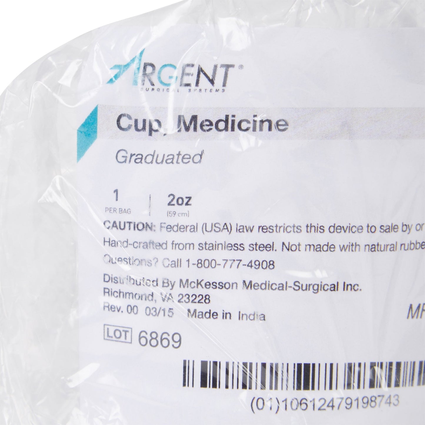 McKesson Argent™ Stainless Steel Graduated Medicine Cup, 2-ounce capacity 43-1-015