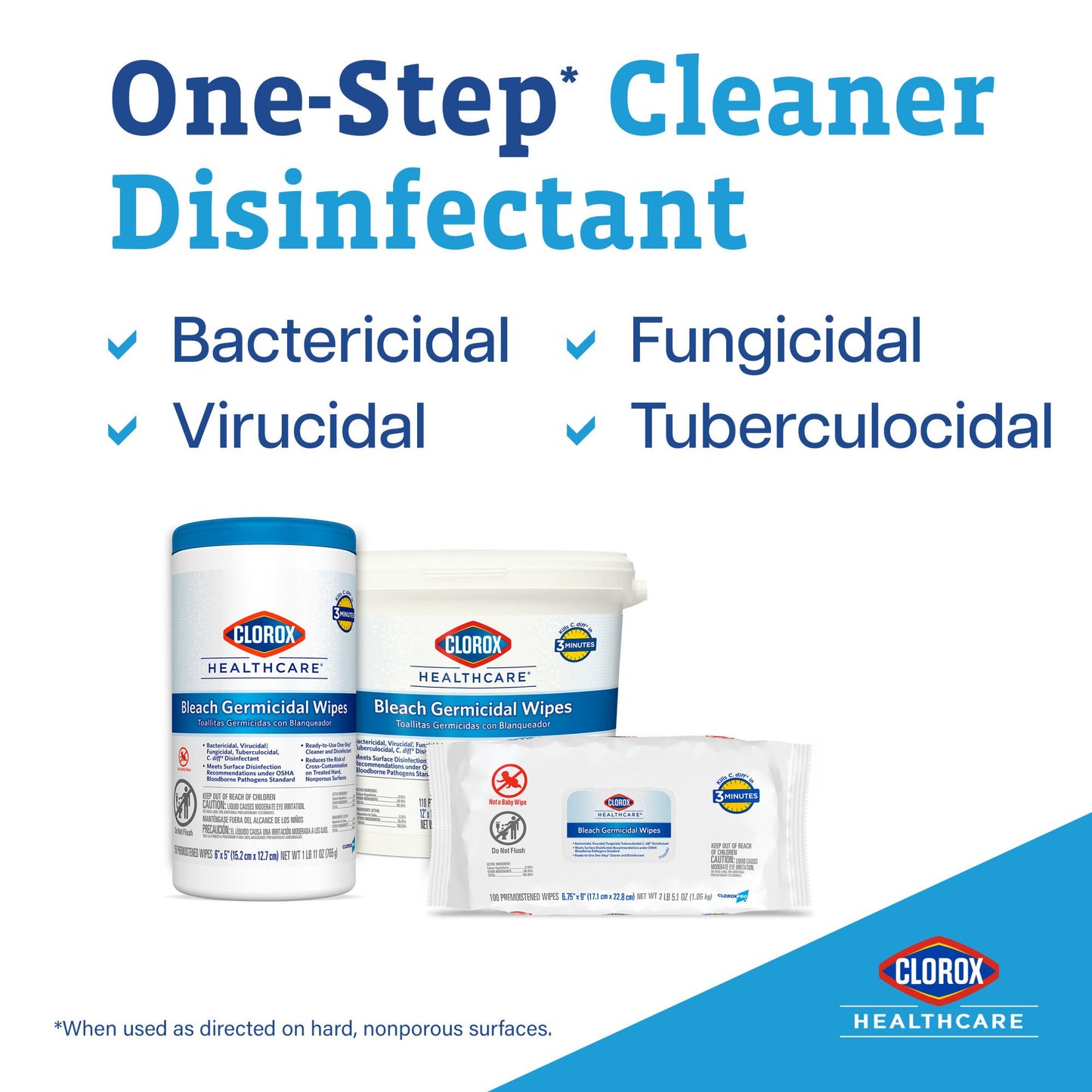 Clorox Healthcare® Bleach Germicidal Wipes, Canister, 70 ct. 35309