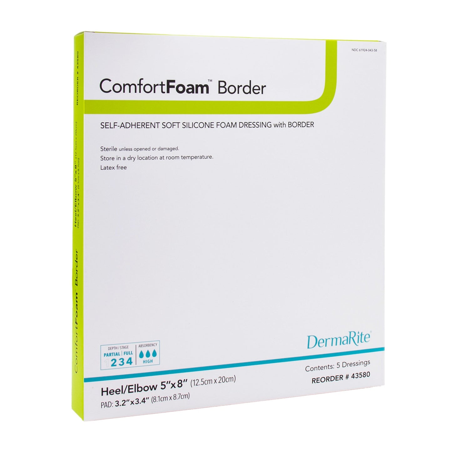 ComfortFoam™ Bordered Foam Wound Dressing w/ Soft Silicone Adhesive, 5 x 8 Inch 43580