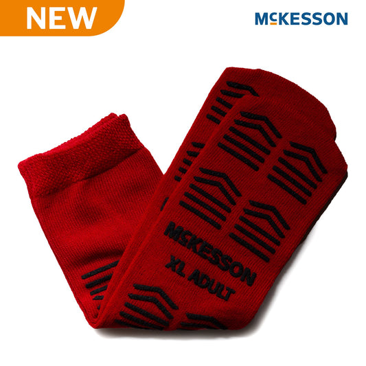 Slipper Socks McKesson Unisex Adult X-Large Double Tread Single Patient Use Red 16-XL-3811-D