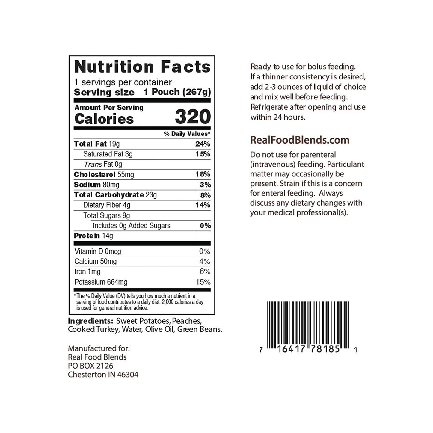 Real Food Blends™ Turkey, Sweet Potatoes & Peaches Puree Blend for Tube Feeding 176990