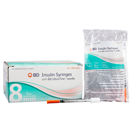 Standard Insulin Syringe with Needle Ultra-Fine™ 1 mL 5/16 Inch 31 Gauge NonSafety Regular Wall - 328418