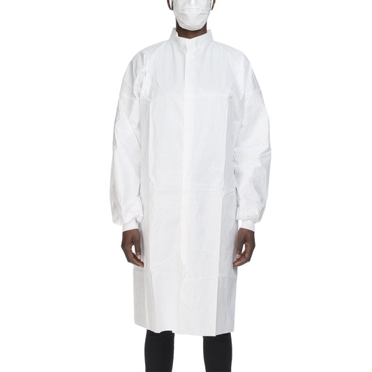 Cleanroom Lab Coat Contec® CritiGear™ White Large Knee Length Microporous Fabric Disposable - HCGA0032