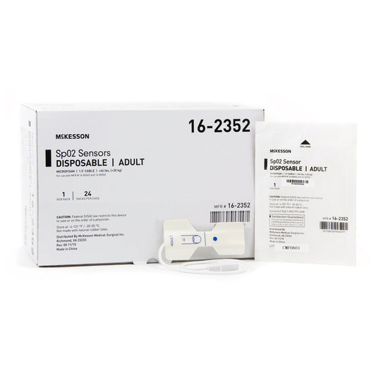 SpO2 Sensor McKesson Finger Adult Single Patient Use 1-1/2 Foot Cord - 16-2352