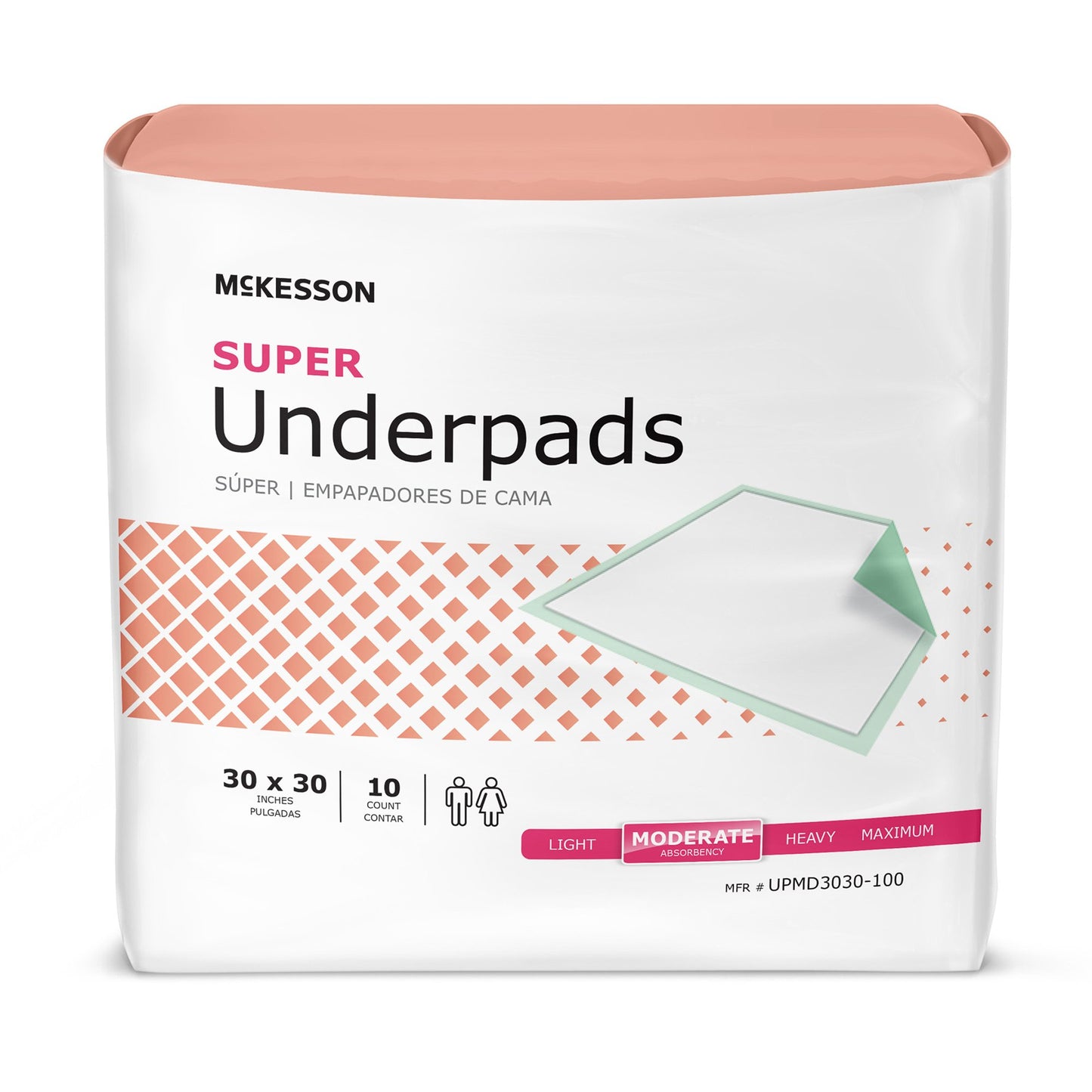 Disposable Underpad McKesson Super 30 X 30 Inch Fluff / Polymer Moderate Absorbency - UPMD3030-100