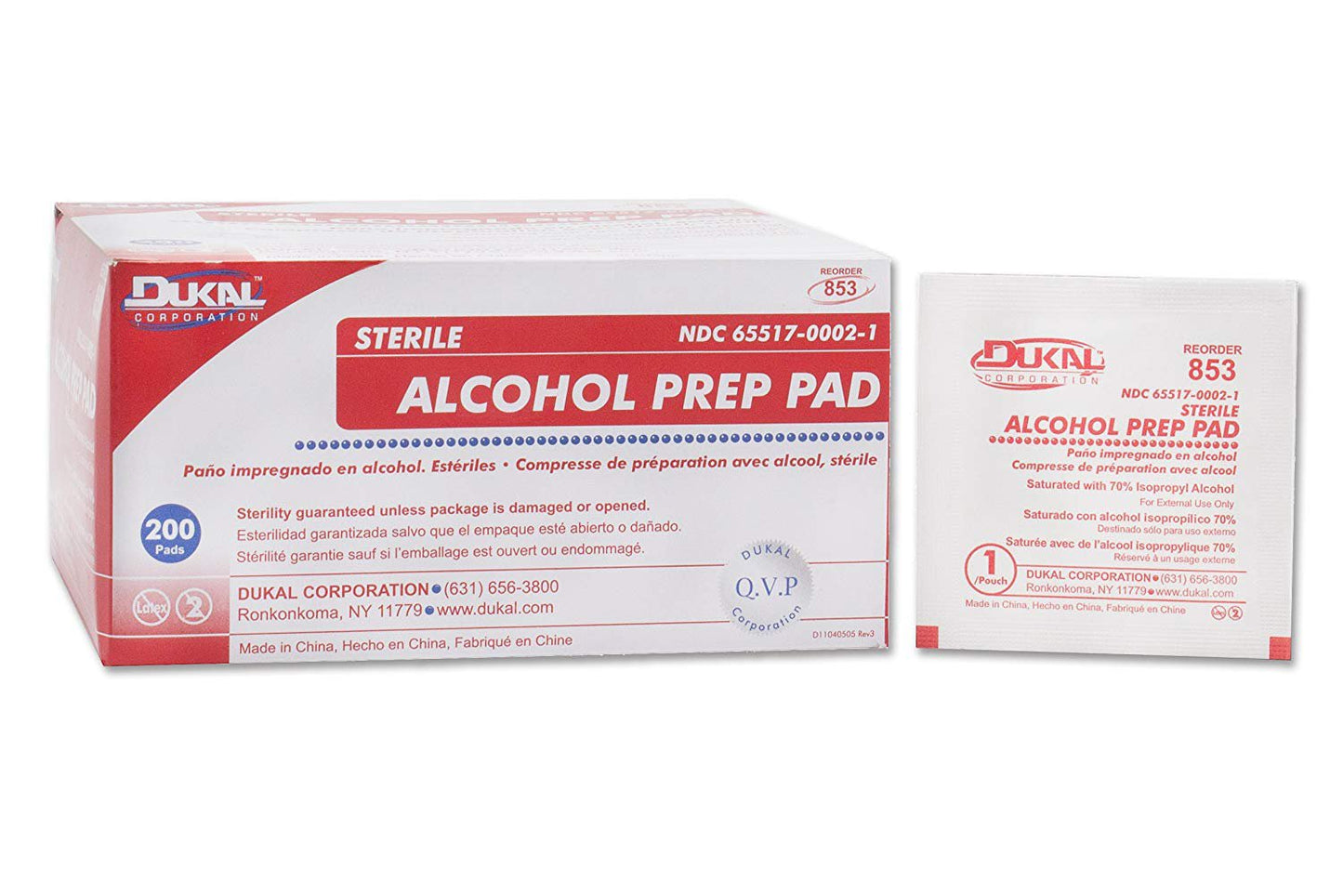Dukal Alcohol Prep Pads, Sterile, Individual Packs 853