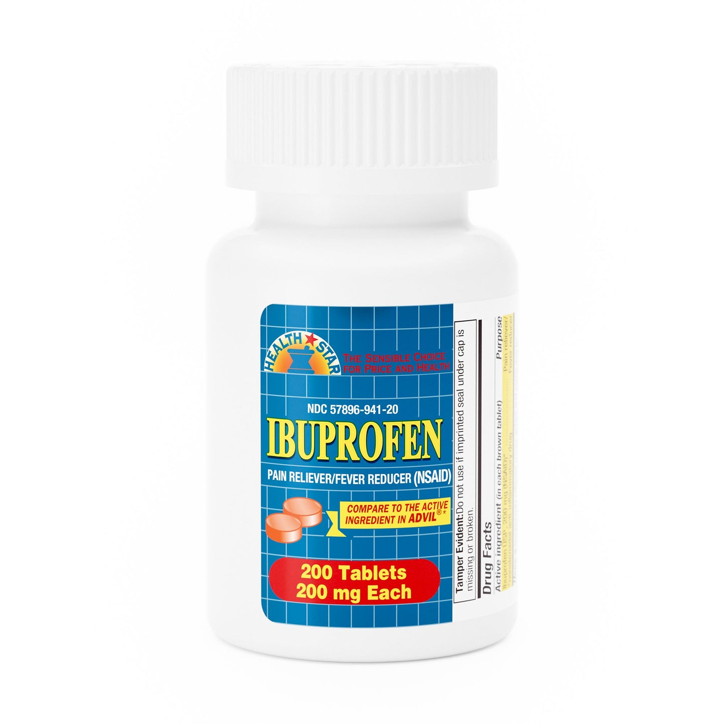 Pain Relief HEALTHSTAR® 200 mg Strength Ibuprofen Tablet 200 per Bottle - 941-20-HST