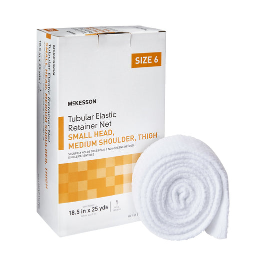 Elastic Net Retainer Dressing McKesson Tubular Elastic 18-1/2 Inch X 25 Yard (47 cm X 22.9 m) Size 6 White Small Head / Medium Shoulder / Thigh NonSte