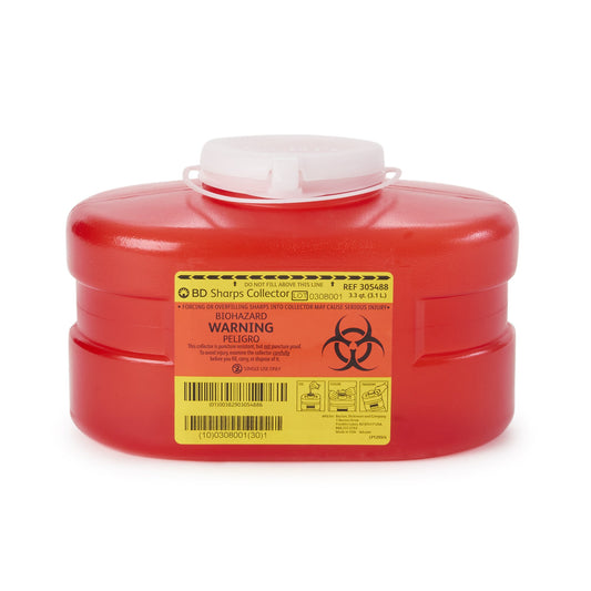 Sharps Container BD™ Red Base 5-3/10 H X 9-1/10 W X 5 D Inch Vertical Entry 0.825 Gallon - 305488