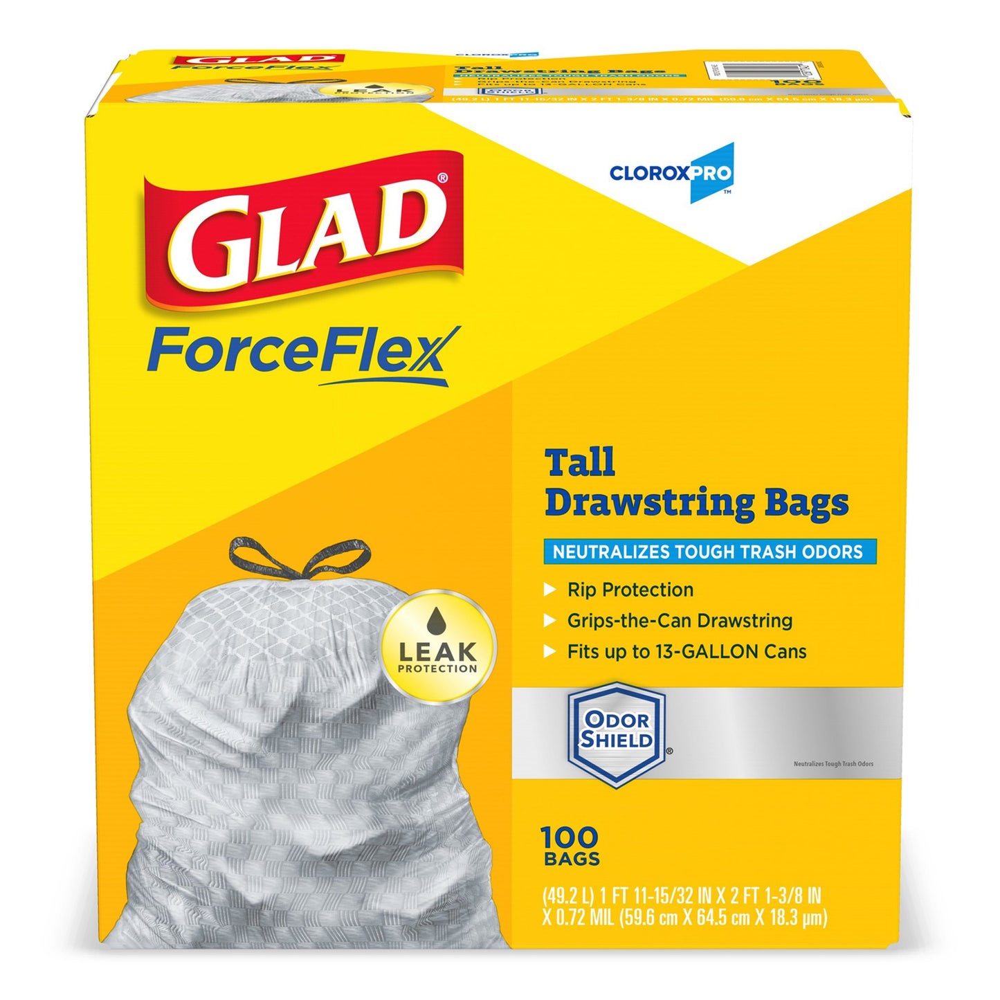 Trash Bag CloroxPro® Glad® ForceFlex Tall Kitchen 13 gal. Gray LLDPE 0.95 mil 24 X 28 Inch Flat Pack - 70427