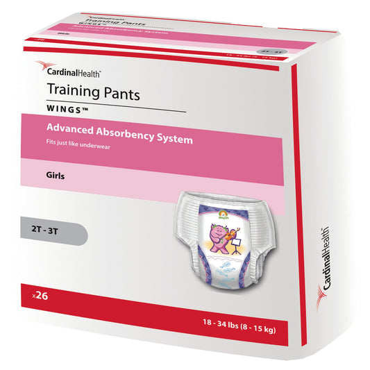 Female Toddler Training Pants Cardinal Health™ Wings™ Pull On with Tear Away Seams Size 2T to 3T Disposable Heavy Absorbency - 70063GA