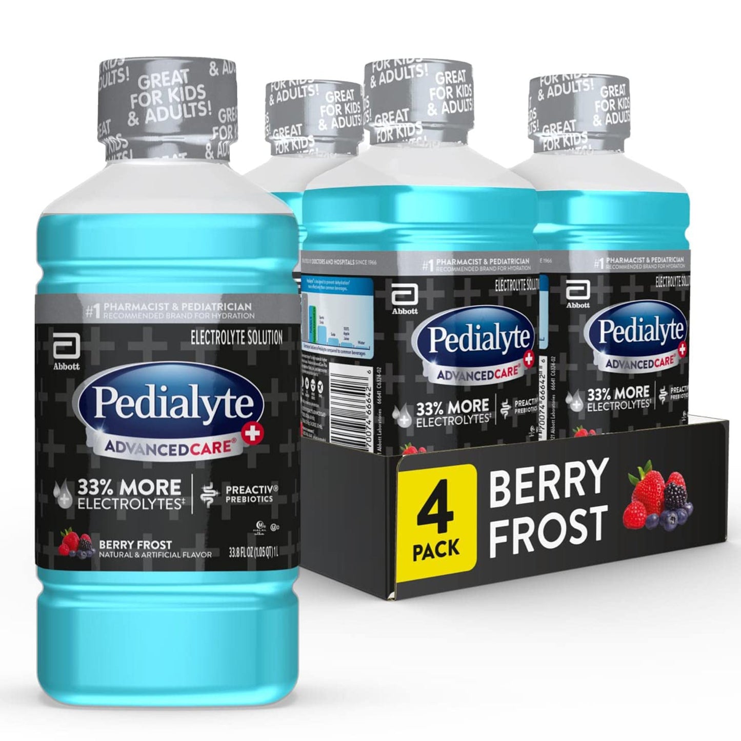 Pedialyte® AdvancedCare™ Plus Berry Frost Electrolyte Solution, 1 Liter Bottle 66641