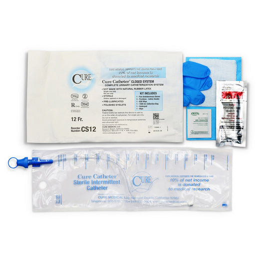 Intermittent Catheter Tray Cure Catheter® Closed System Unisex / Straight Tip 12 Fr. Without Balloon - CS12