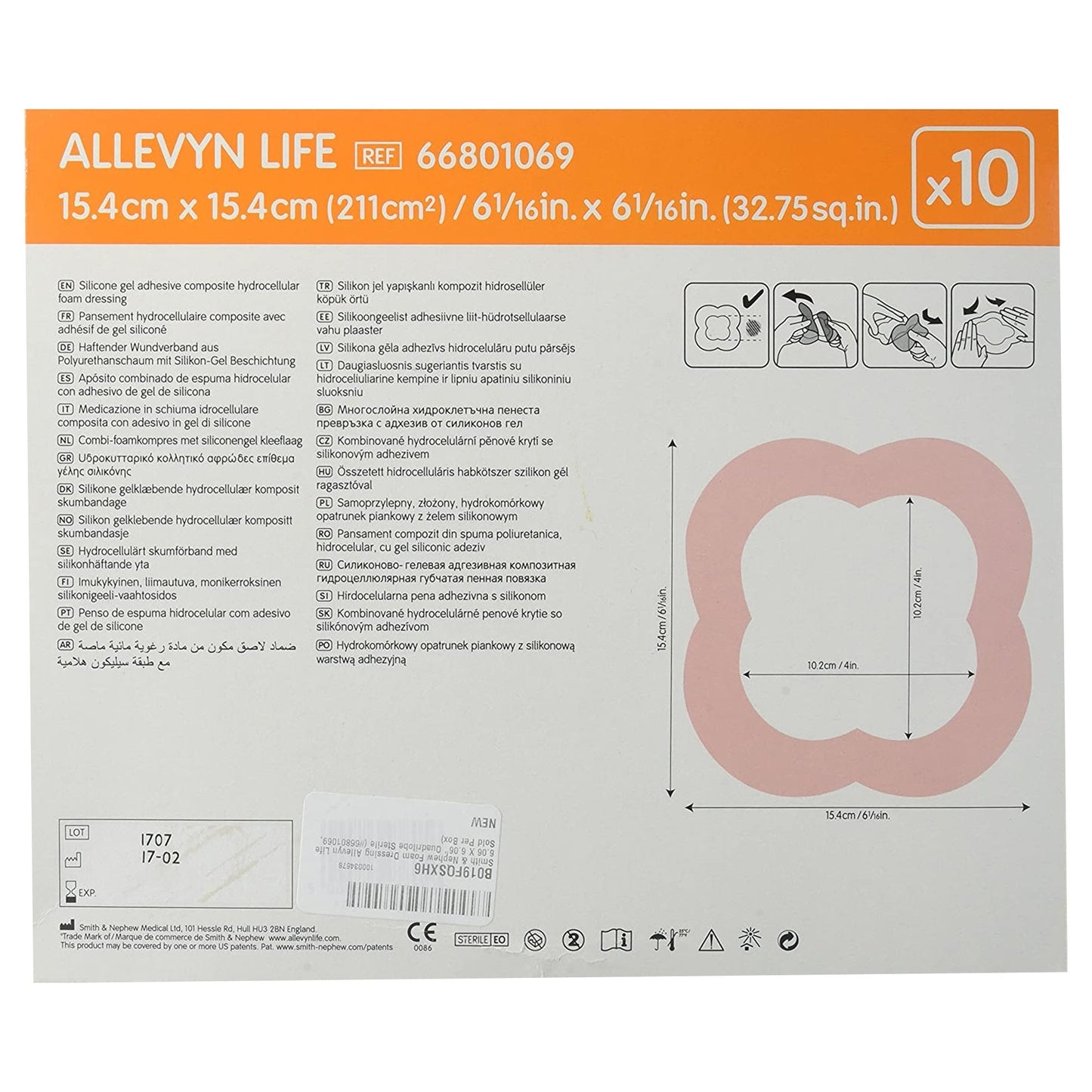 Allevyn Life Silicone Foam Dressing, 6 x 6 Inch Quadrilobe 66801069
