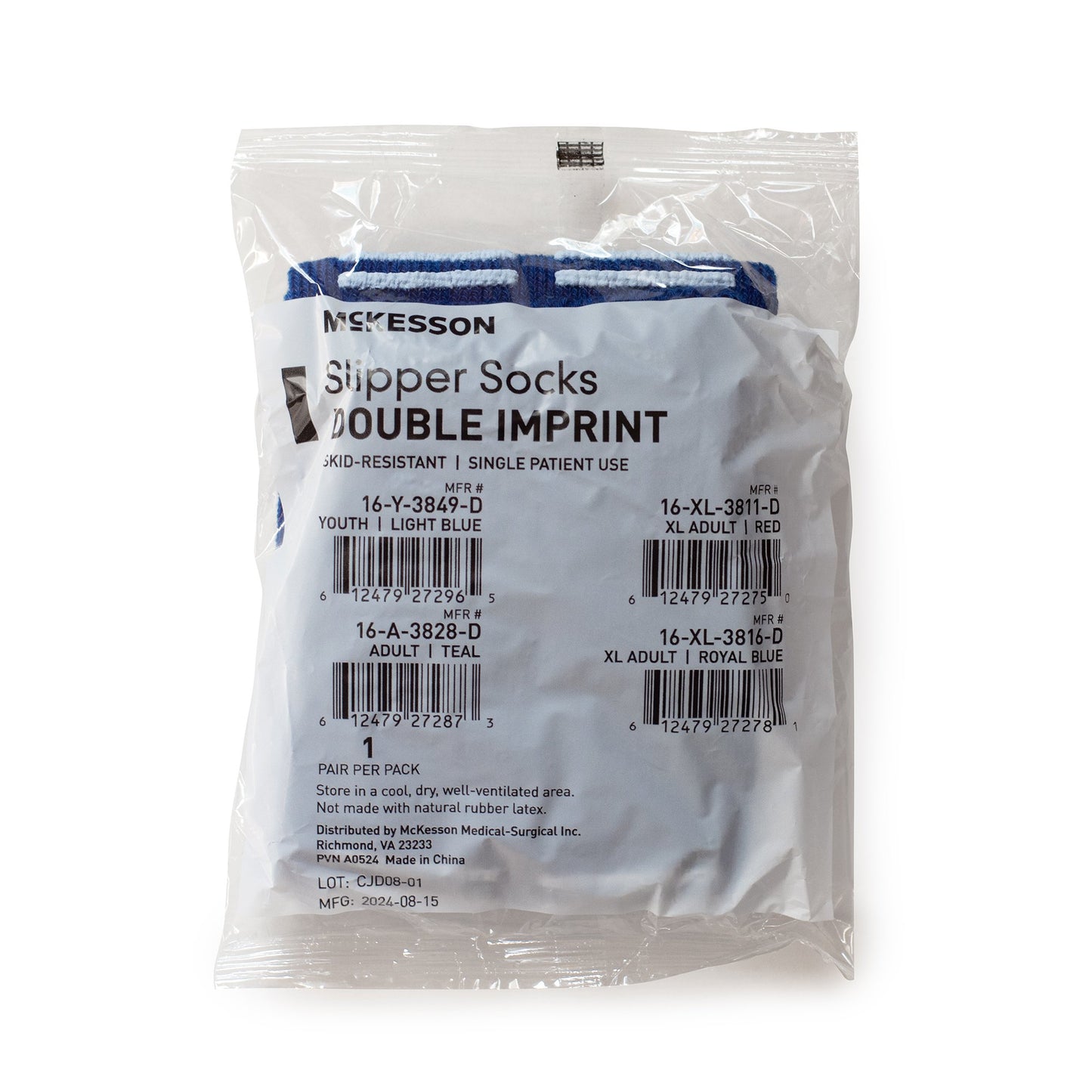 Slipper Socks McKesson Unisex Adult X-Large Double Tread Single Patient Use Royal Blue 16-XL-3816-D