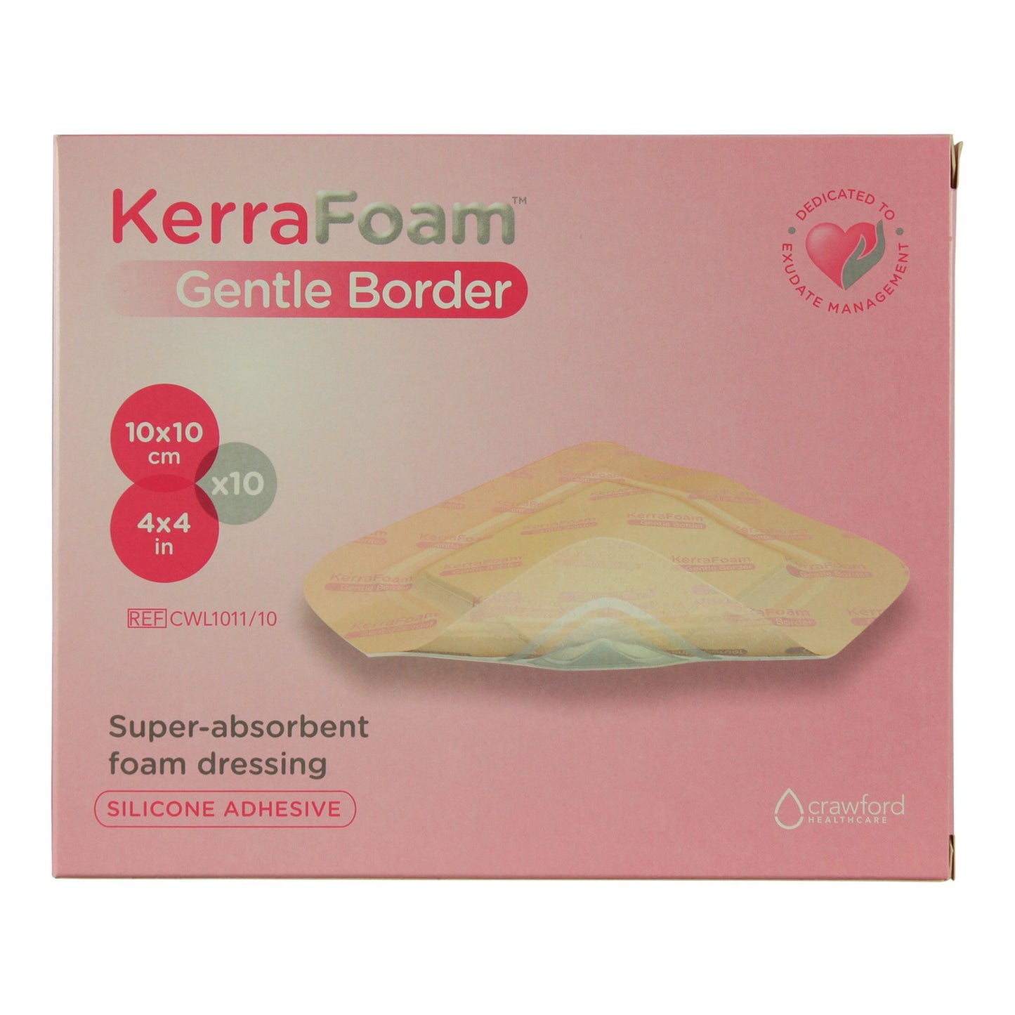 Foam Dressing KerraFoam™ Gentle Border 4 X 4 Inch With Border Film Backing Silicone Adhesive Square Sterile - CWL1011