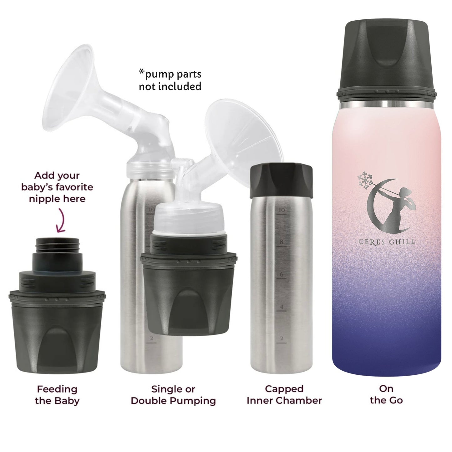 Ceres Chill OG Stainless Steel Breast Milk Chiller Container, Blue & Pink Ombre CC-1-BC-L-MB