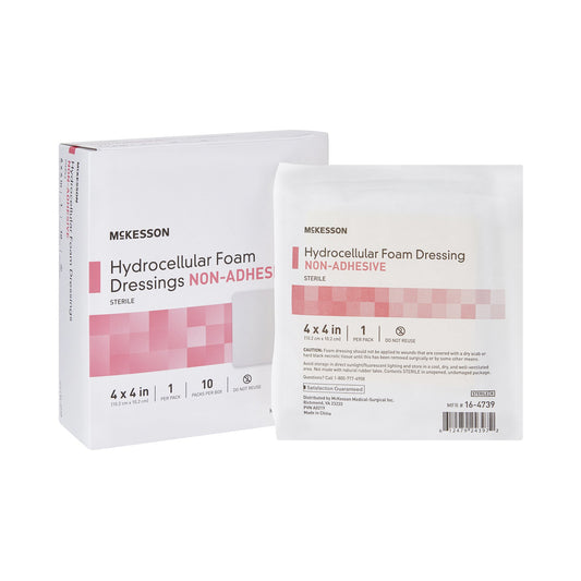 Foam Dressing McKesson 4 X 4 Inch Without Border Film Backing Nonadhesive Square Sterile - 16-4739