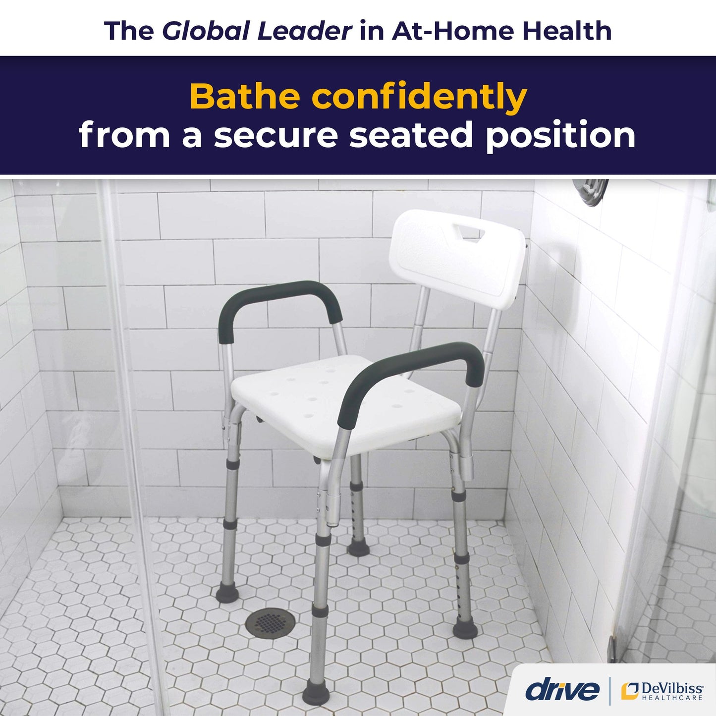 drive™ Shower Chair with Back and Removable Padded Arms 12445KD-1