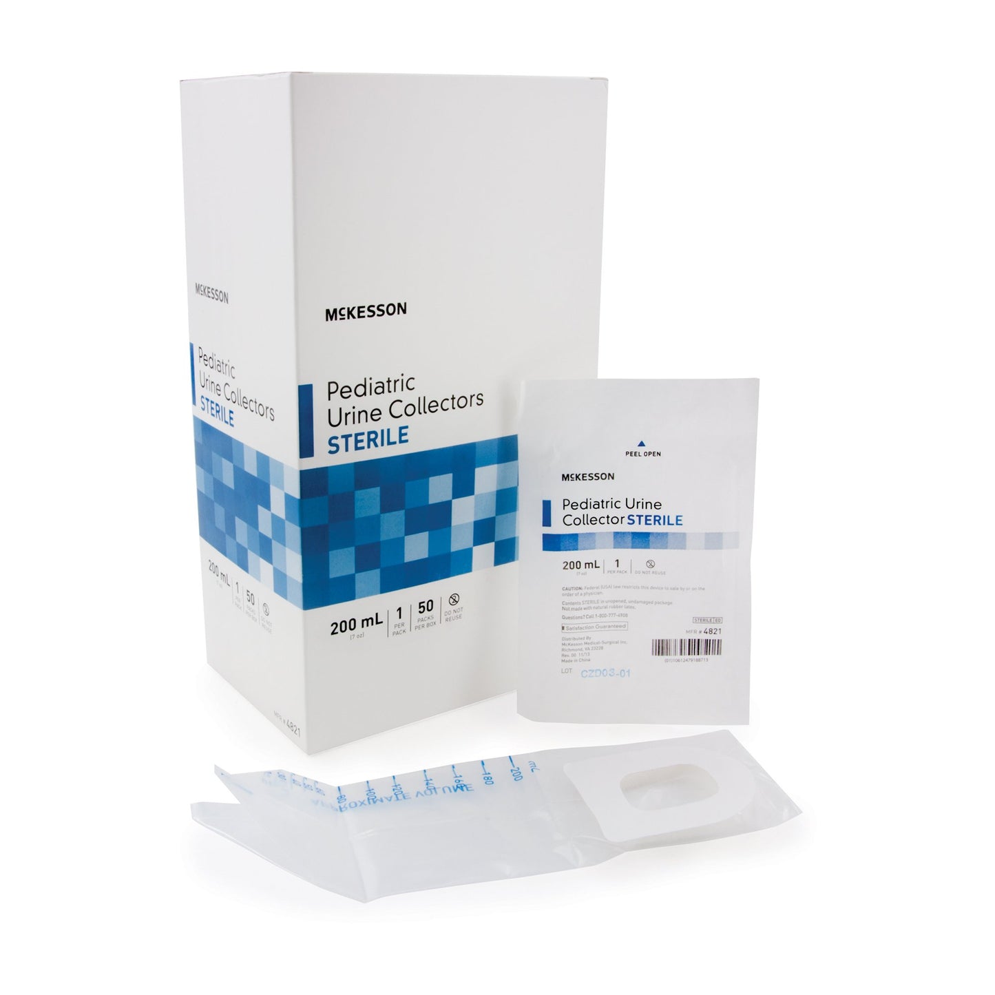 Pediatric Urine Collection Bag McKesson 200 mL (7 oz.) Adhesive Closure Unprinted Sterile - 4821