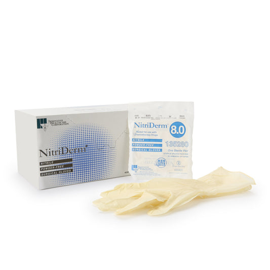 Surgical Glove NitriDerm® Size 8 Sterile Nitrile Standard Cuff Length Fully Textured White Chemo Tested - 135280