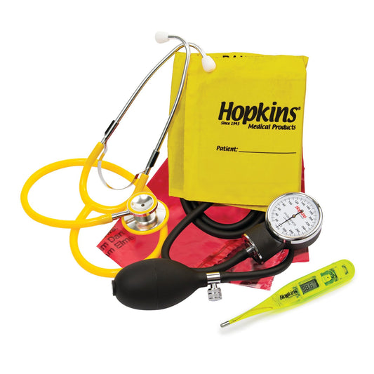 Single Patient Use Vital Signs Kit with thermometer ISO Adult Cuff Dual Head Sprague Stethoscope Pocket Aneroid - 694863