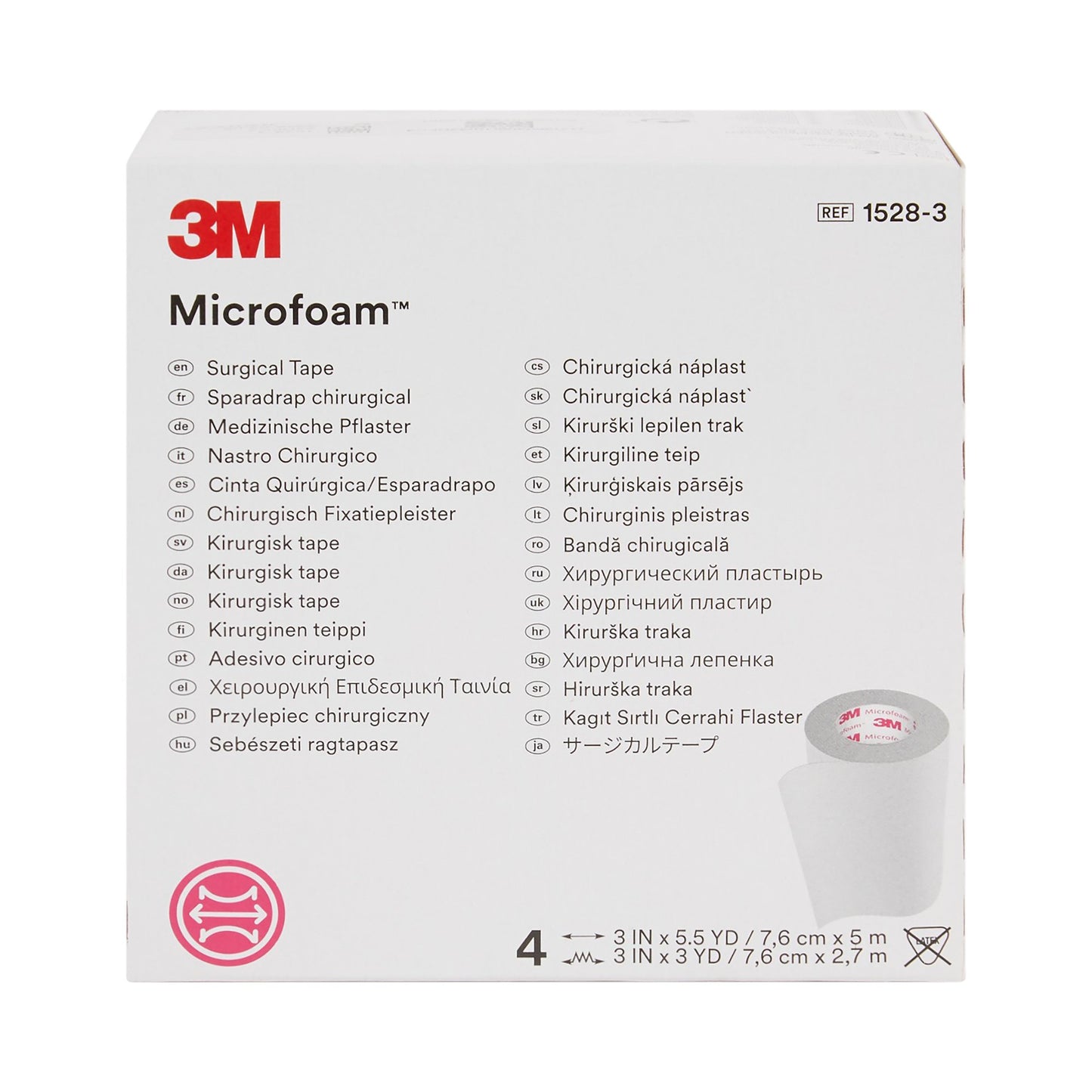 3M™ Microfoam™ Foam / Acrylic Adhesive Medical Tape, 3 Inch x 5-1/2 Yard, White 1528-3