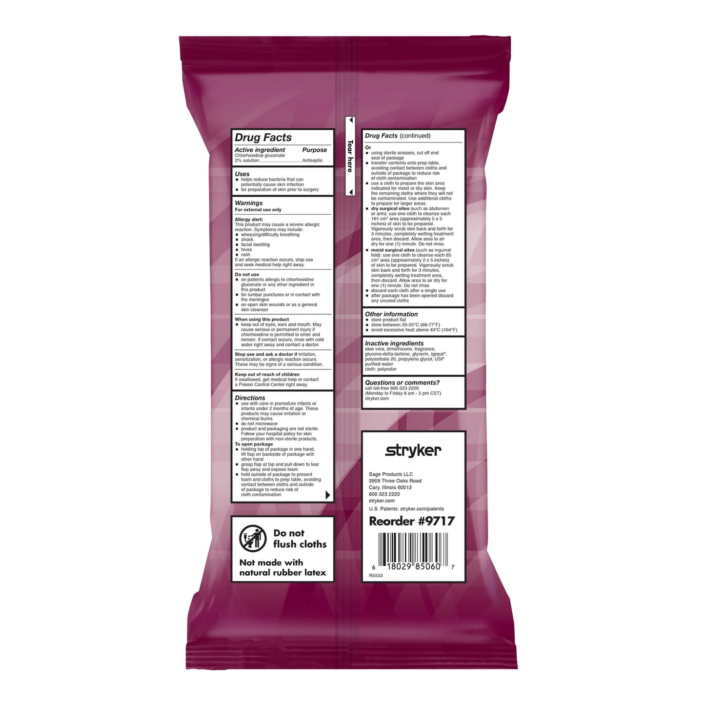 Sage® 2% CHG Preoperative Skin Prep Wipe, 7.5 x 7.5 Inch 9717