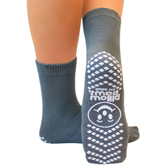 Slipper Socks Pillow Paws® Single Imprint Terries™ Unisex Adult 2X-Large Single Tread Single Patient Use Gray - 1098