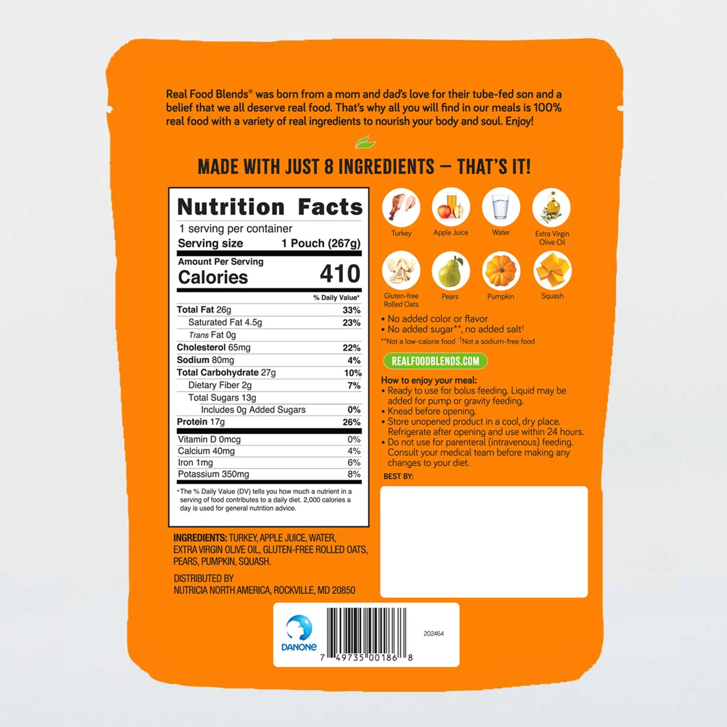 Tube Feeding Formula Real Food Blends® Select™ Turkey / Pears / Pumpkin Puree 9.4 oz. Pouch 202464