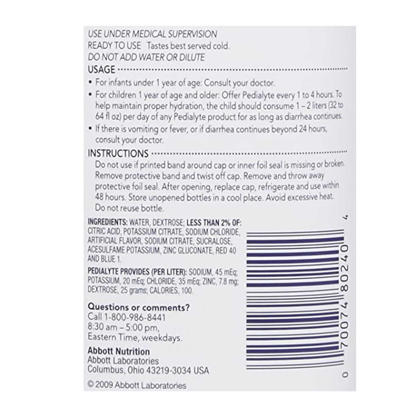 Pedialyte® Grape Electrolyte Solution, 1 Liter Bottle 00240