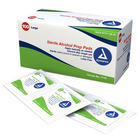 Alcohol Prep Pad Dynarex® 70% Strength Isopropyl Alcohol Individual Packet Large Sterile - 1116