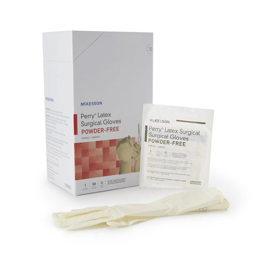 Surgical Glove McKesson Perry® Size 6.5 Sterile Latex Standard Cuff Length Smooth Cream Chemo Tested - 20-1065N
