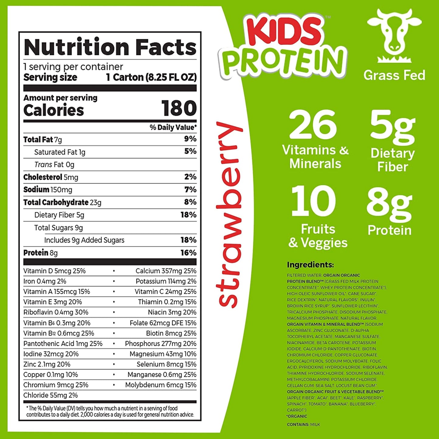 Orgain® Kids® Protein Organic Nutritional Shake, Strawberry, 8.25-ounce carton 851770003155