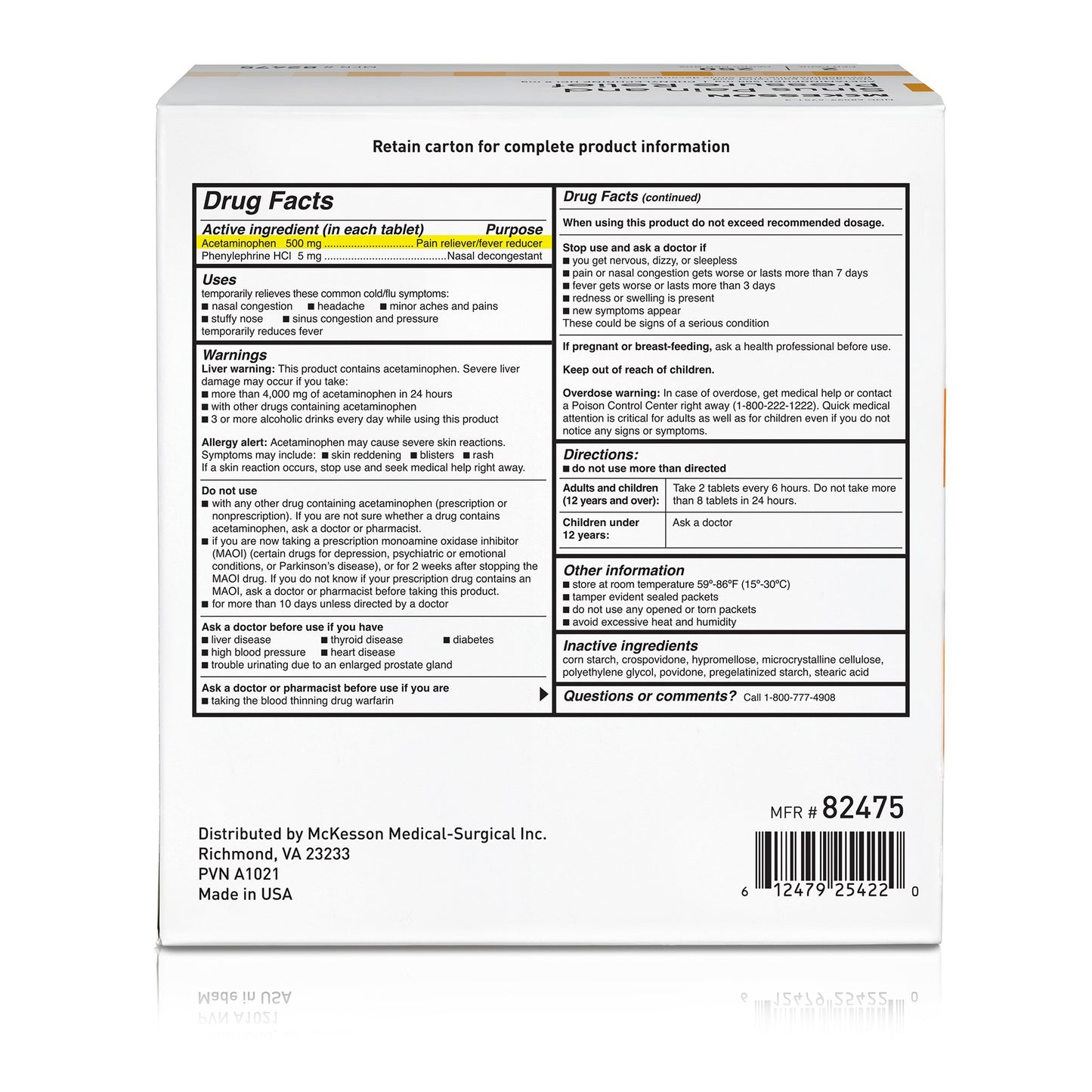 McKesson Acetaminophen / Phenylephrine Cold and Sinus Relief 82475