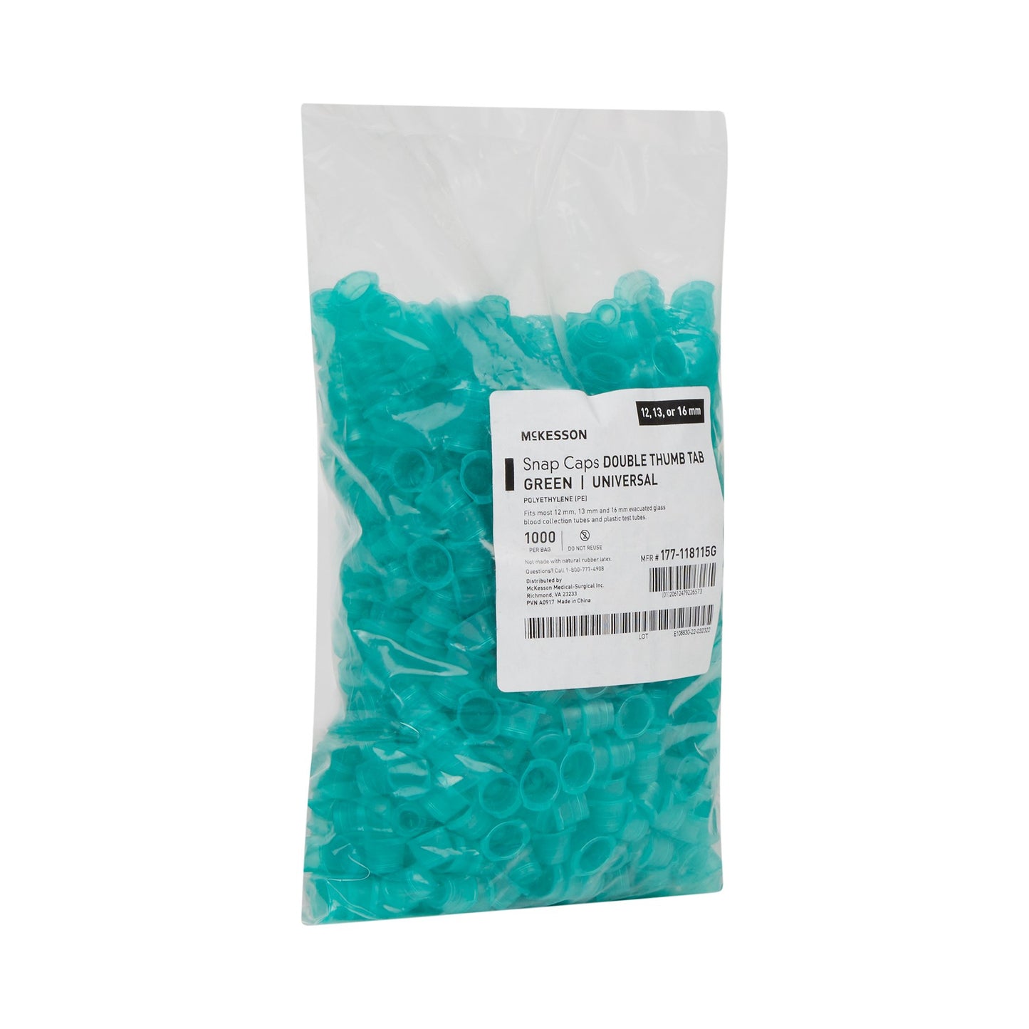 McKesson Green Tube Closure, 12, 13 mm and 16 mm 177-118115G