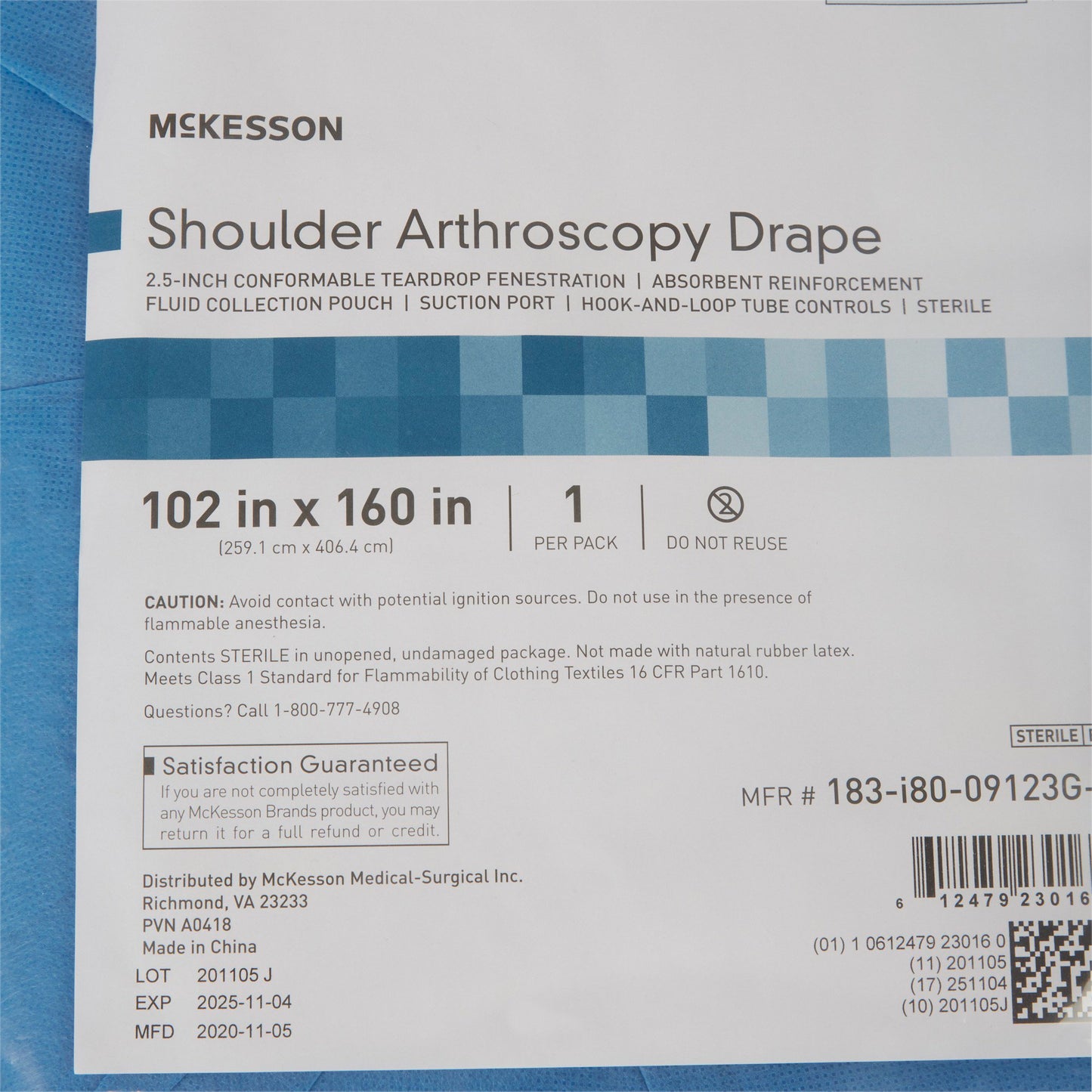 McKesson Sterile Shoulder Arthroscopy Drape, 102 x 160 Inch 183-I80-09123G-S