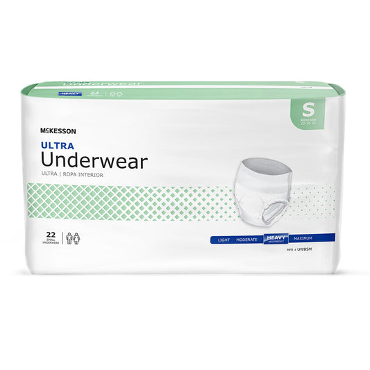 Unisex Adult Absorbent Underwear McKesson Ultra Pull On with Tear Away Seams Small Disposable Heavy Absorbency - UWBSM