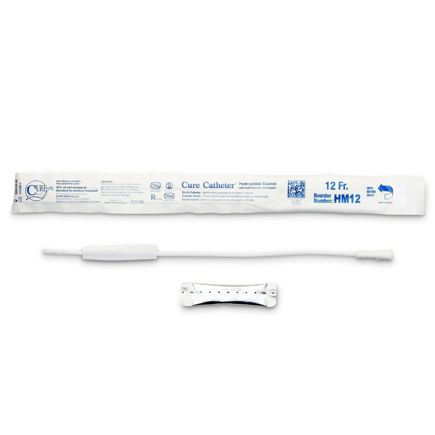 Urethral Catheter Hydrophilic Cure Catheter® Straight Tip Hydrophilic Coated Plastic 12 Fr. 16 Inch - HM12