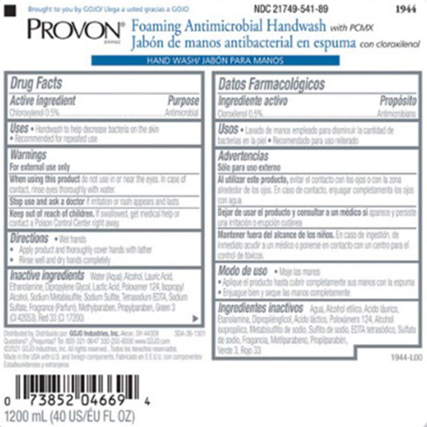 Provon® Foaming Antimicrobial Soap Refill Bottle, 1200 mL 1944-02
