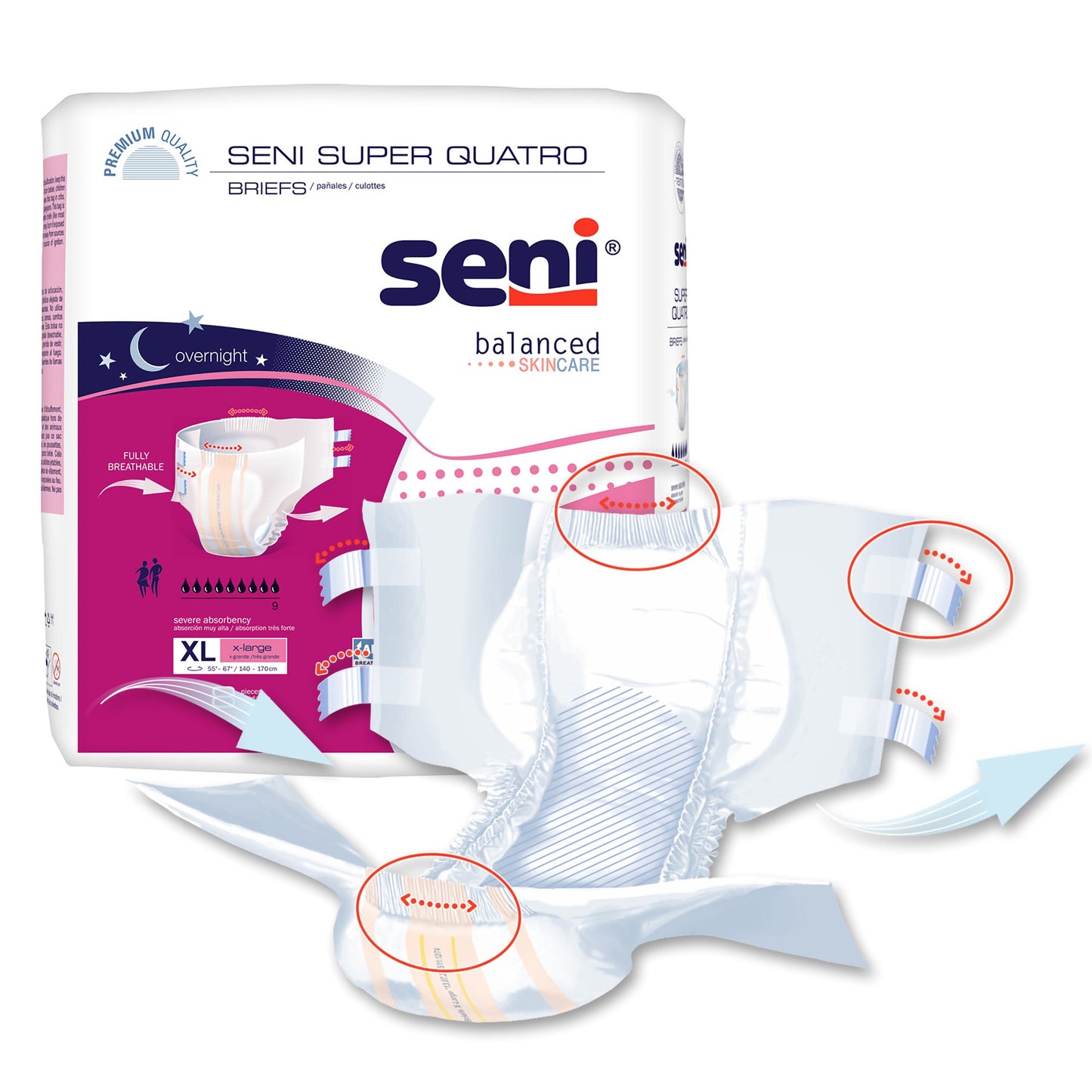 Seni® Super Quatro Severe Absorbency Incontinence Brief, Extra Large S-XL08-BQ1