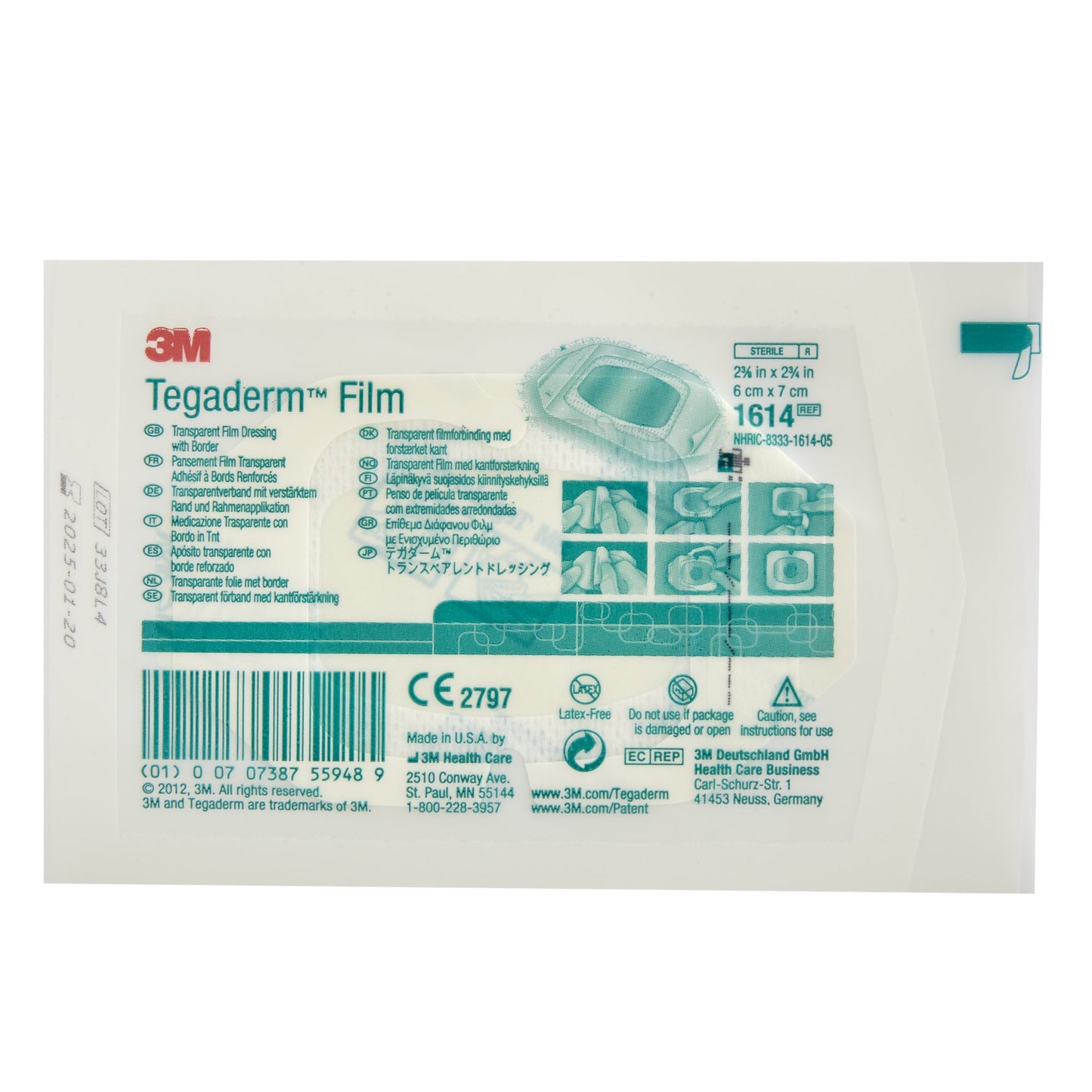 3M™ Tegaderm™ Rectangular Transparent Sterile Film Dressing, 2-3/8 x 2-3/4 Inch 1614