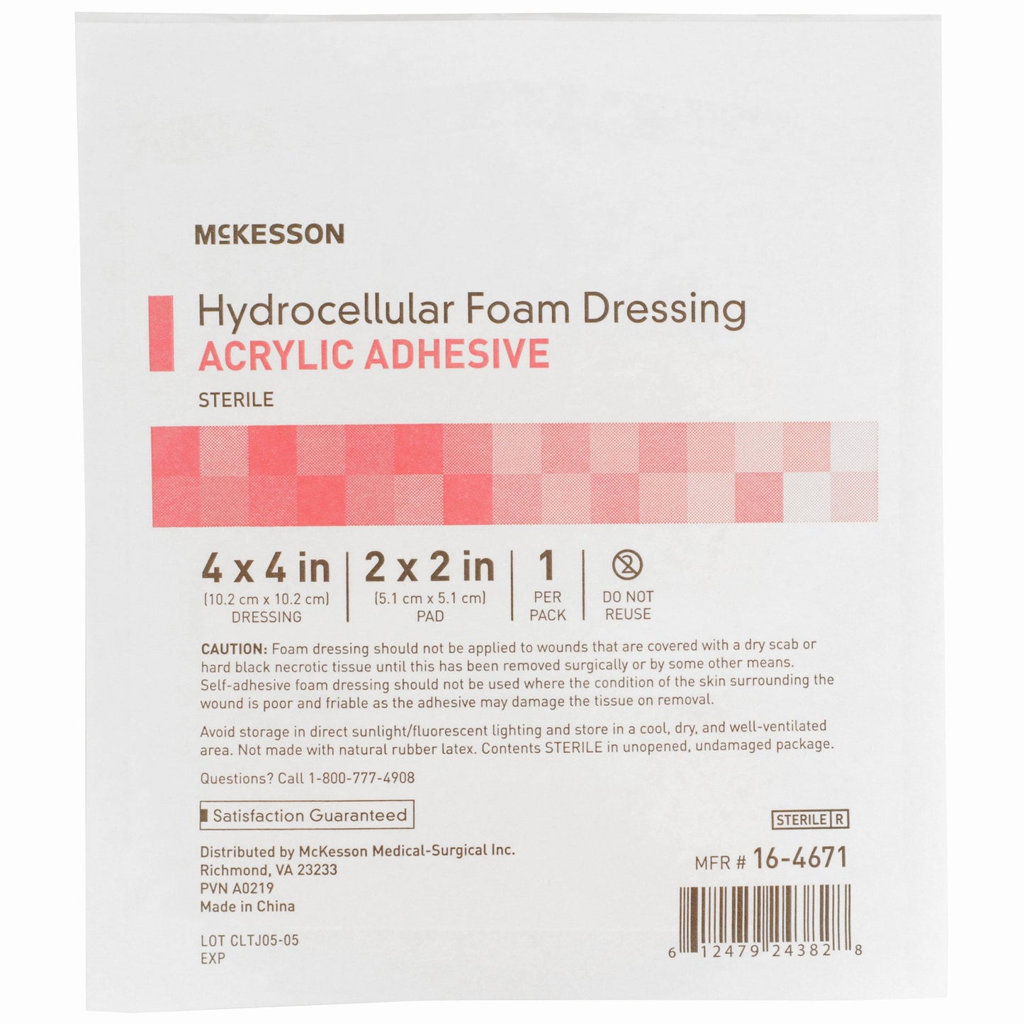 McKesson Acrylic Adhesive with Border Foam Dressing, 4 x 4 Inch 16-4671