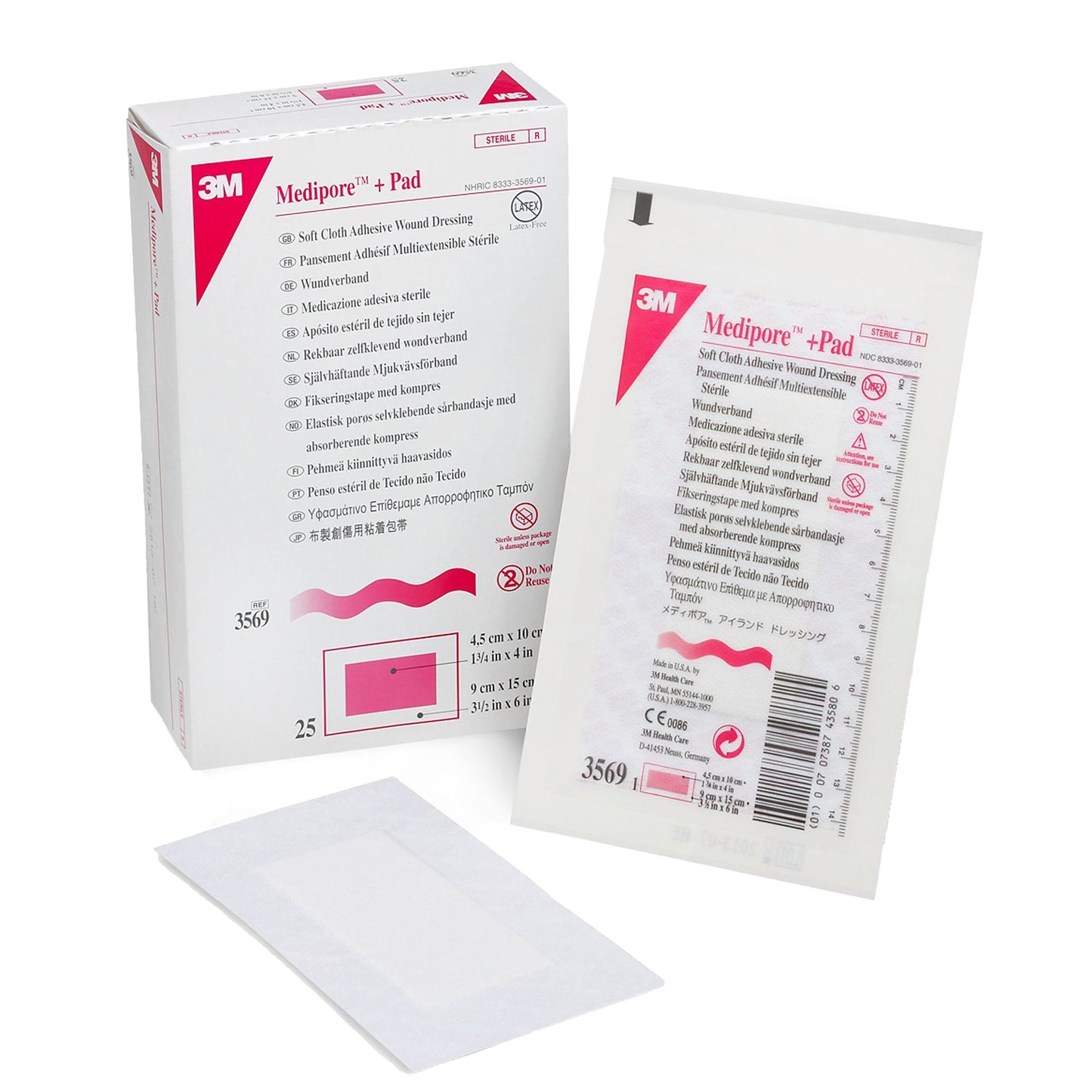 3M™ Medipore™ Adhesive Dressing, Soft Cloth, Sterile, White 3569