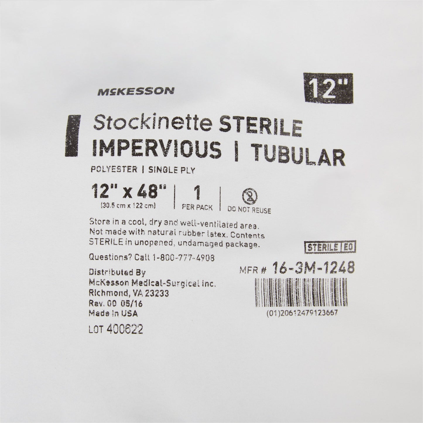 McKesson Impervious Surgical Stockinette, 12 x 48 Inch 16-3M-1248