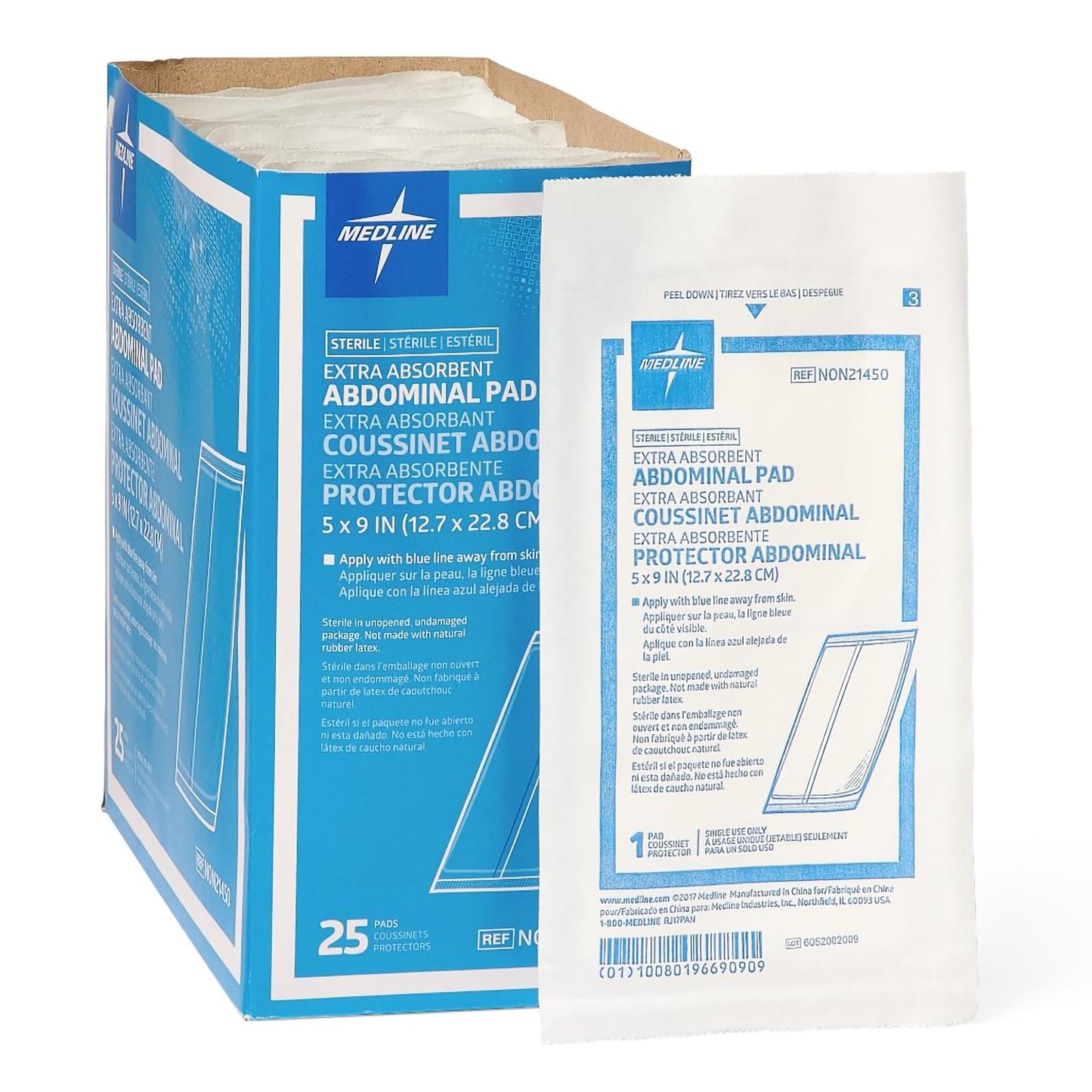 Abdominal Pad Medline 5 X 9 Inch Sterile 1 per Pack NON21450