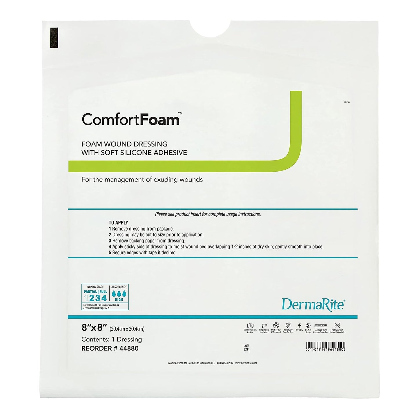 ComfortFoam™ Silicone Adhesive without Border Silicone Foam Dressing, 8 x 8 Inch 44880